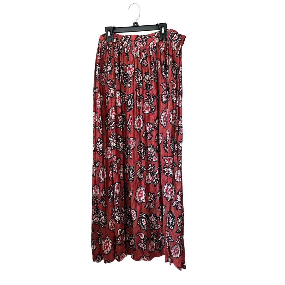 Vintage Mixit Maxi Skirt Womens Small Red‎ Paisley Floral Crinkle Boho Excellent